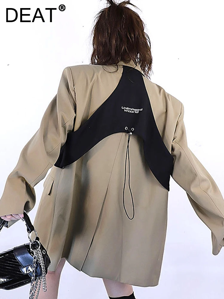 

DEAT Fashion Women's Fake 2 Pcs Blazer New Notched Loose Single Breasted Long Sleeve Patchwork Suit Jackets Summer 2023 17A2199