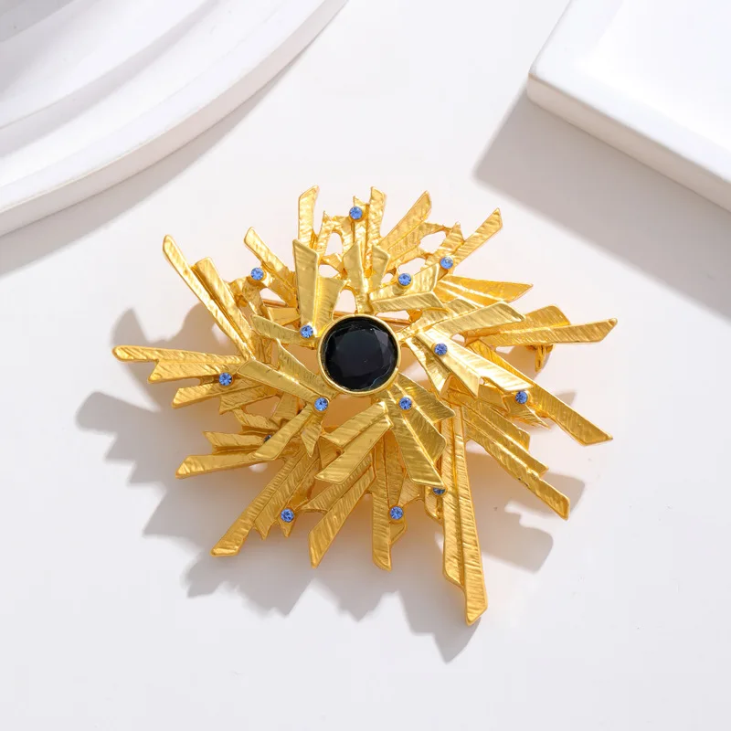Металлическая брошь HUANZHI 2024 в виде фейерверка с геометрическим неровным узором