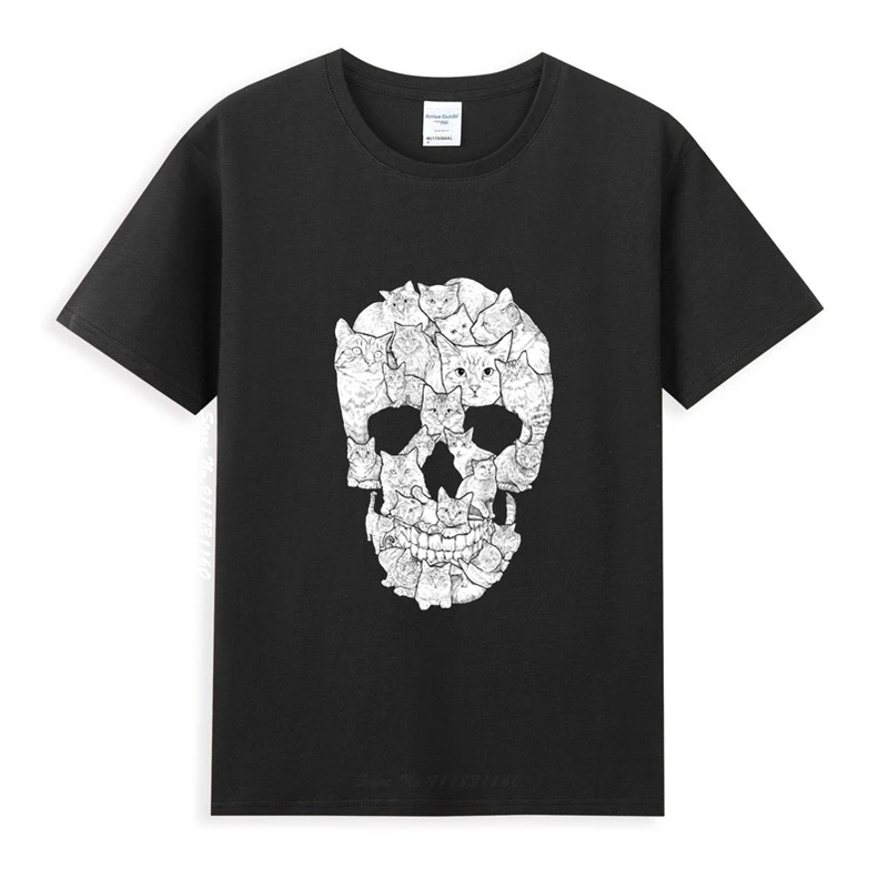 

Cat Skull Design Horror Skull T-Shirt Homme Summer Tops Short Sleeve Tee Shirt Pure Cotton Vogue Style Unisex