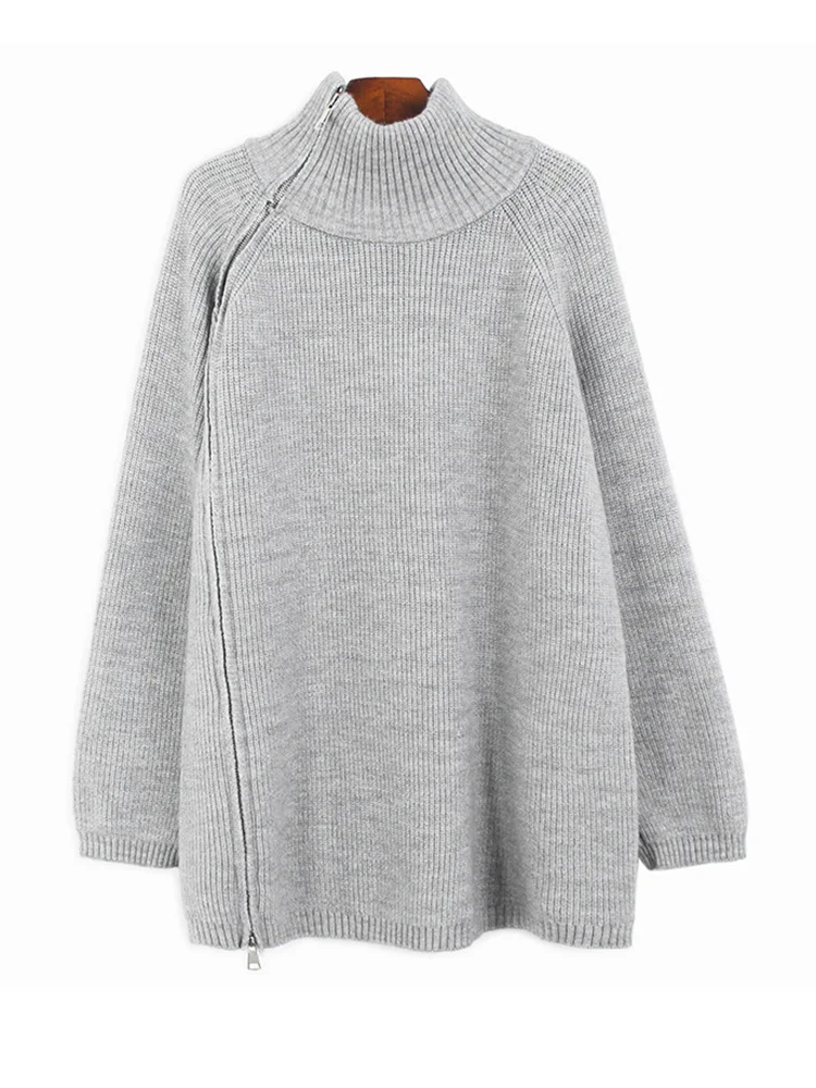 

Double Zipper Big Size Knitting Sweater Turtleneck Long Sleeve Women Pullovers New Fashion Tide Autumn Winter 2022 M130