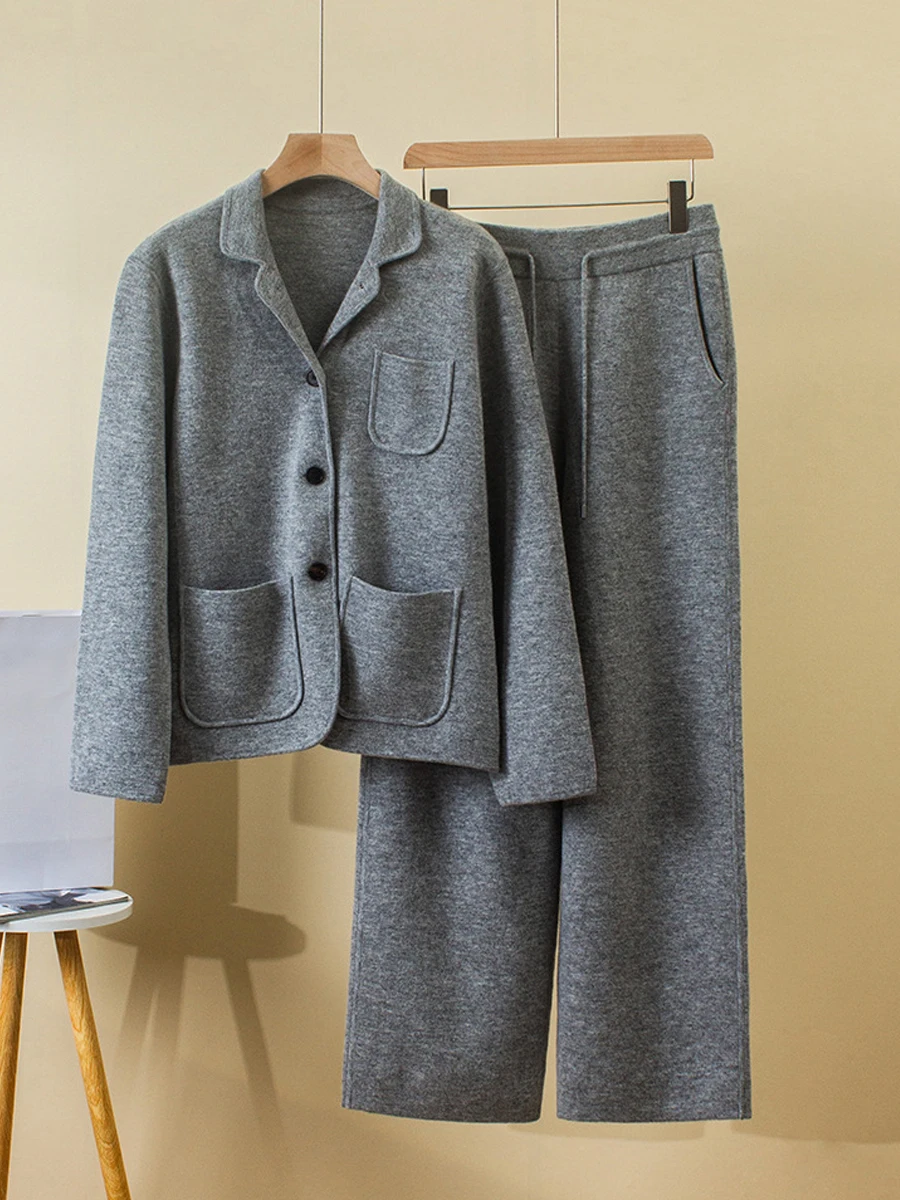 Новый кашемировый костюм на осень и зиму свободная куртка с отложным воротником