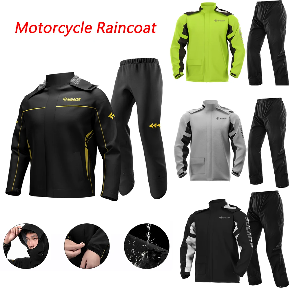 

SULAITE Motorcycle Raincoat Suit Outdoor Waterproof Split Raincoat Windproof Jacket Reflective Strip Motorbike Rain Coat