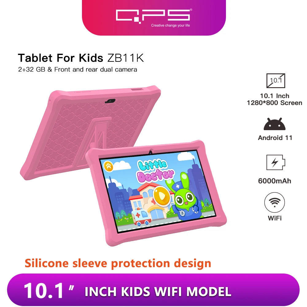 QPS 10 Inch Children's Tablets Android 10 Quad Core 2GB 32GB WIFI 6000mAh Learning Tablets for Kids Toddler WIth Kids APP