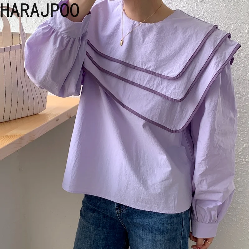 

Блузка Harajpoo Женская с длинным рукавом-фонариком, уличная одежда, однотонный фиолетовый модный топ свободного кроя с трехслойным асимметрич...