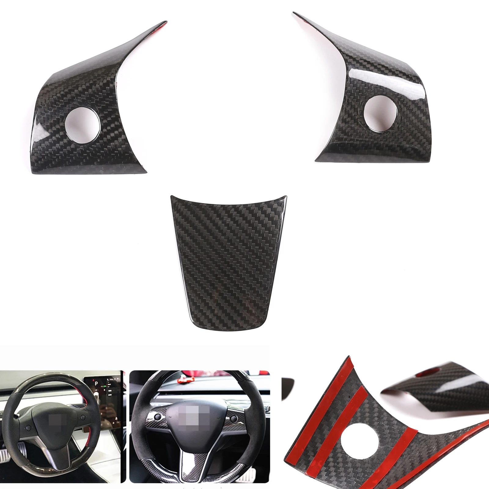 

Car Gear Steering Wheel Panel Trim Sticker Switch Button Cover Panel Strip Carbon Fiber For Tesla Model 3 2017-2022