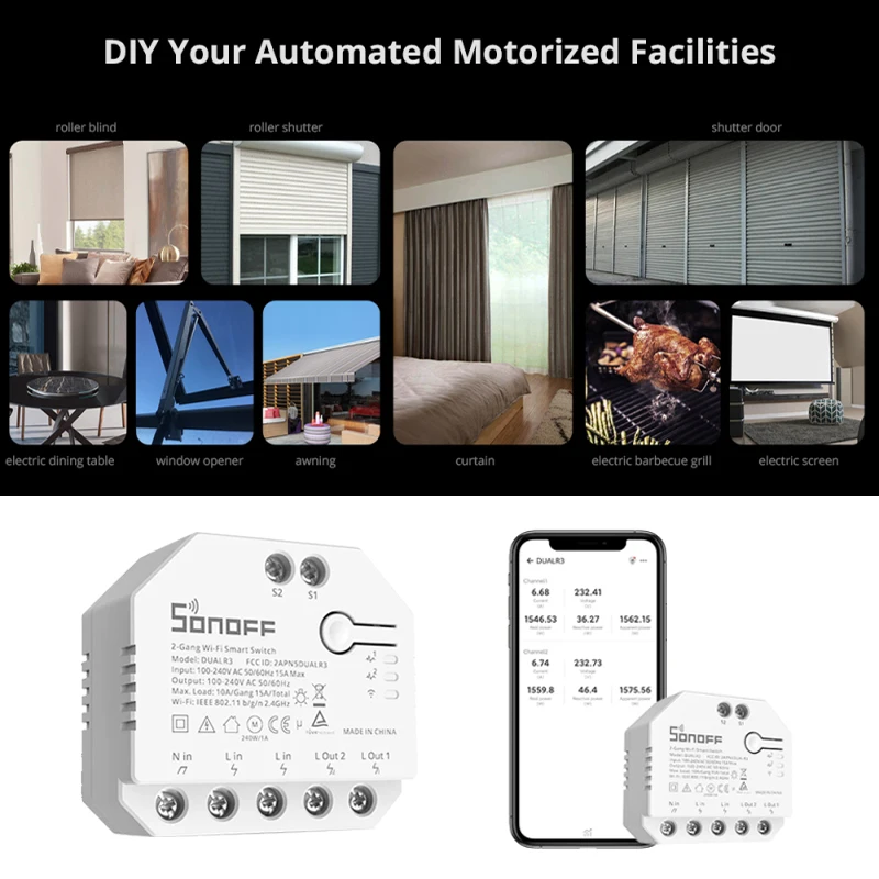 Умный мини-выключатель SONOFF DUALR3/R3 Lite с Wi-Fi двухканальный релейный модуль