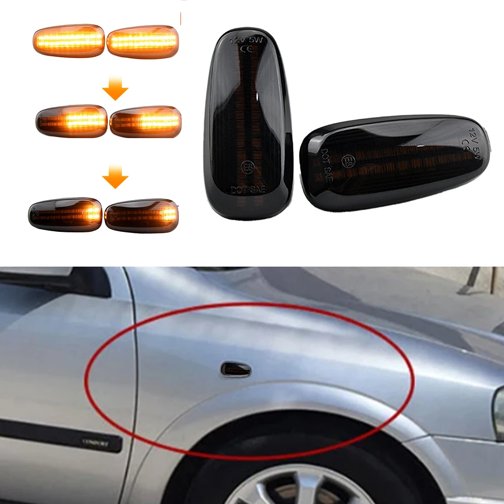 

2 шт. светодиодные динамические боковые габаритные фонари на крыле для Opel Frontera B/Speedster Astra G/Zafira A/Cadillac STS Vauxhall