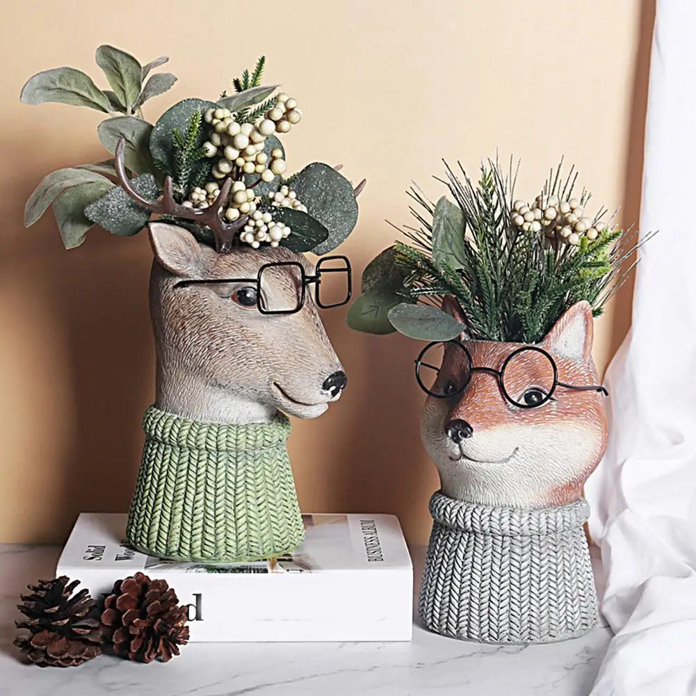 

Decorative Flower Vase Unique Anthropomorphic Cartoon Animal Plant Pot Home Decor Figurines Miniatures