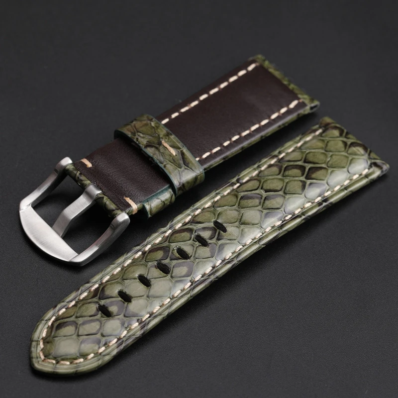 Handmade snakeskin Watchband 20MM 22MM 24MM Black White Green Blue Leather Strap Men's Snakeskin Watch Strap