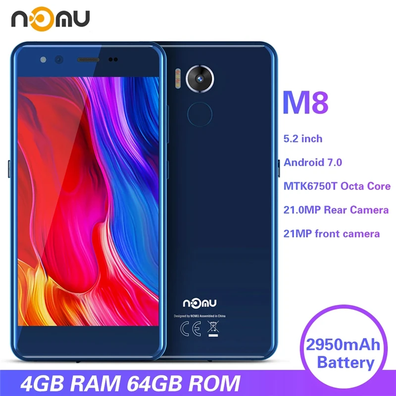 NOMU M8 4G Smartphone 5.2 inch Octa Core 1.5GHz 4GB RAM 64GB ROM 21.0MP Rear Camera IP68 Waterproof NFC Rugged Cellphone