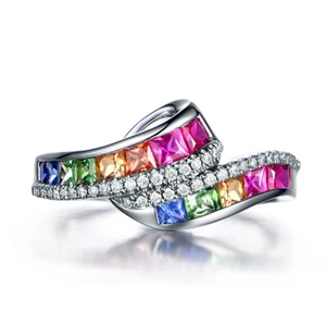  Colorful Square CZ Finger Ring for Women Silver Plated Wedding Rings Luxury Fashion Female Accessories Statement Jewelry