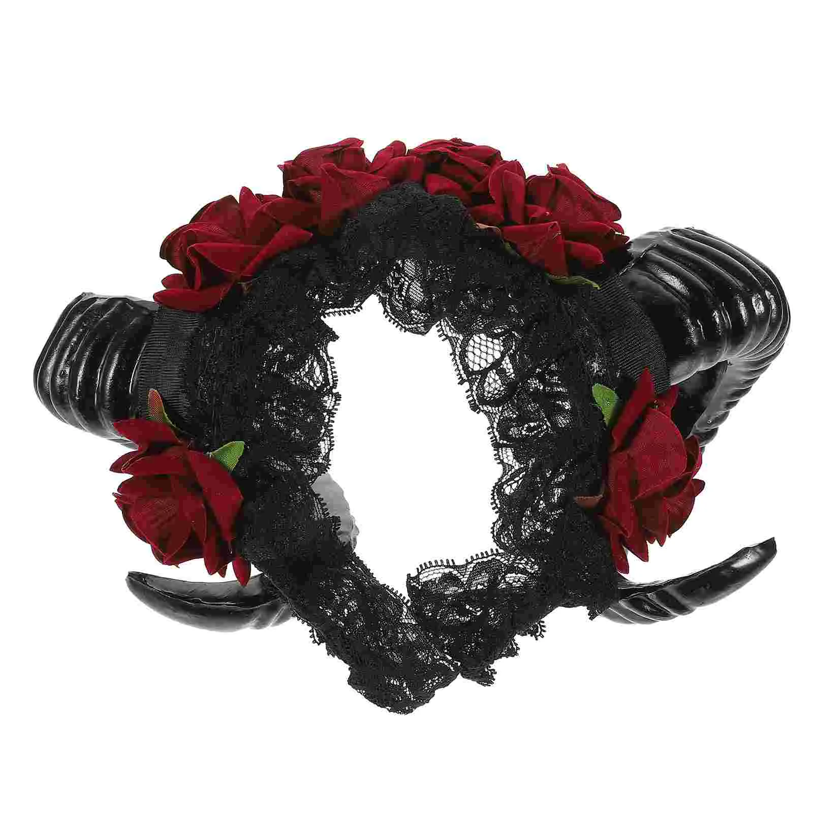 

Винтажная повязка на голову с розами, овечьими рогами, готический цветочный головной убор, гирлянда, сатана, рога, волосы для вечеринки, костюм для девочек, сувениры