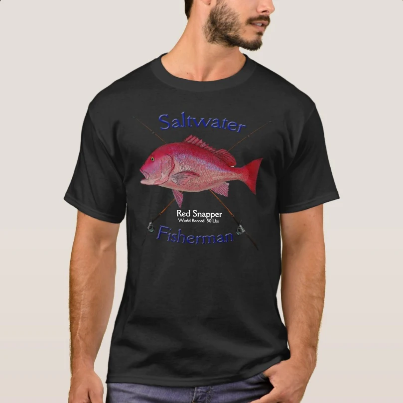 

Red Snapper Saltwater Fishing Fishermans Angler Gift T-Shirt 100% Cotton O-Neck Short Sleeve Casual Mens T-shirt Size S-3XL