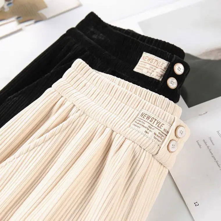 

Corduroy Wide-legged Pants Female Two-button Tall Waist Bigger Sizes of 2022 Autumn Winters Loose Pants of Chenille