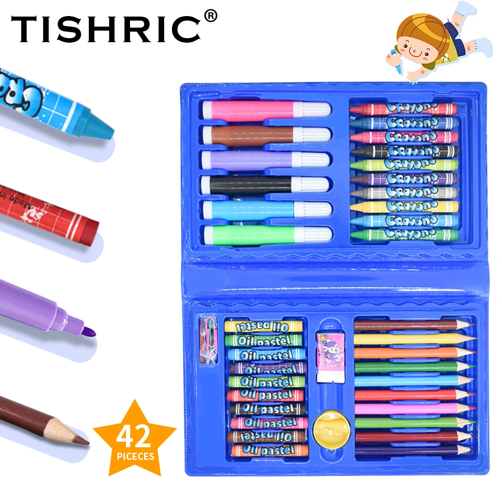 

Набор детских кистей TISHRIC, набор из 42 предметов, акварельная ручка, цветные карандаши, игрушки, подарок, набор акварельных мелков