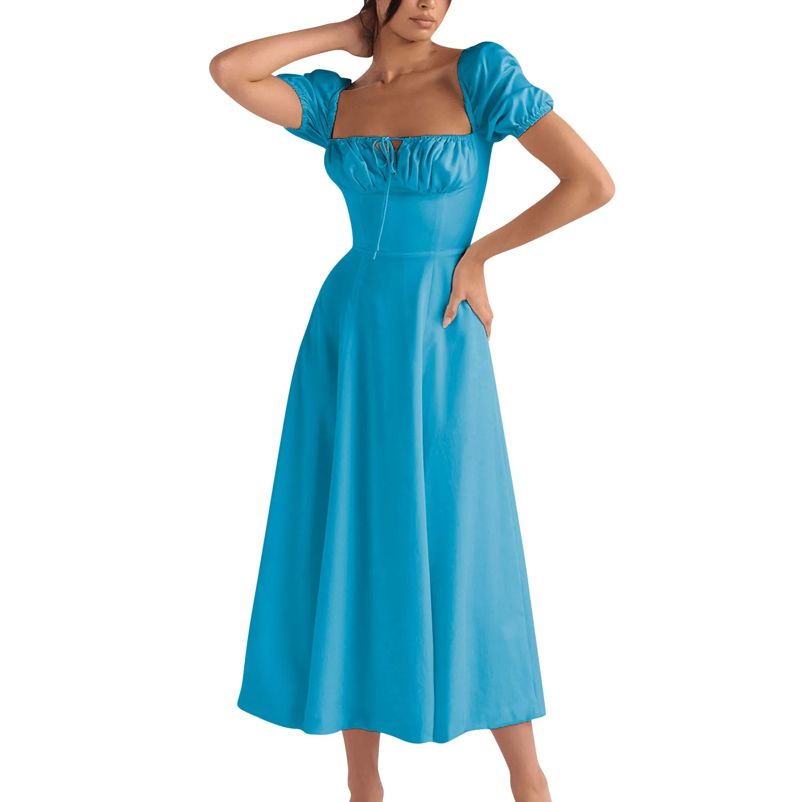 Женское весенне-летнее модное нежное платье средней длины с коротким рукавом