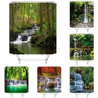 waterfall scenery shower curtains natural landscape tropical rainforest green plant leaf lake forest falls bathroom decor fabric