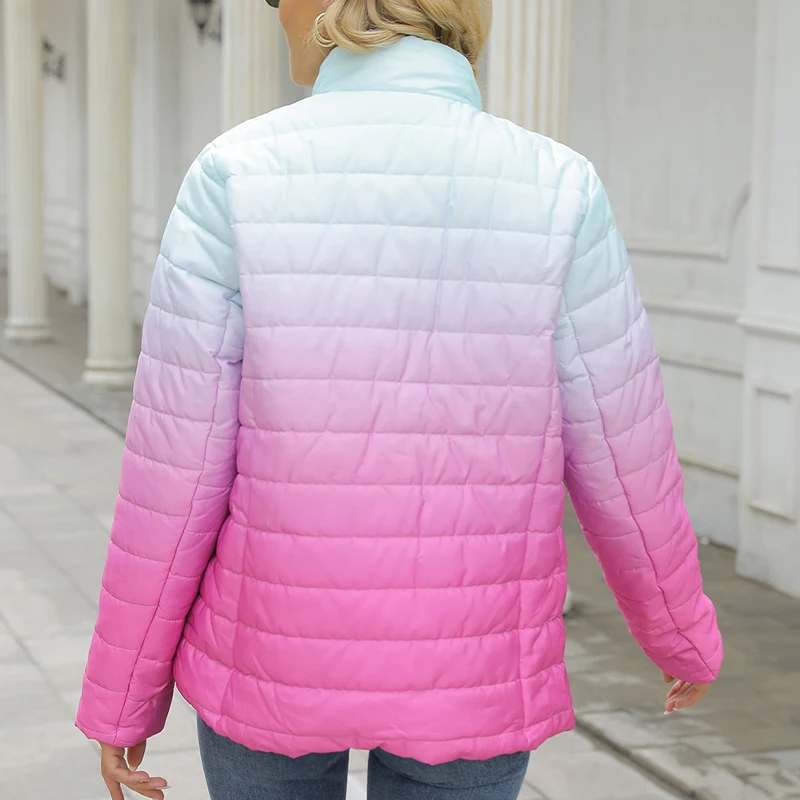 LUOYIYANG Gradient Clothes Women Pockets Fashion Casual Winter Warm Coat Parkas Winter Jacket Women 2022 Cotton Padded