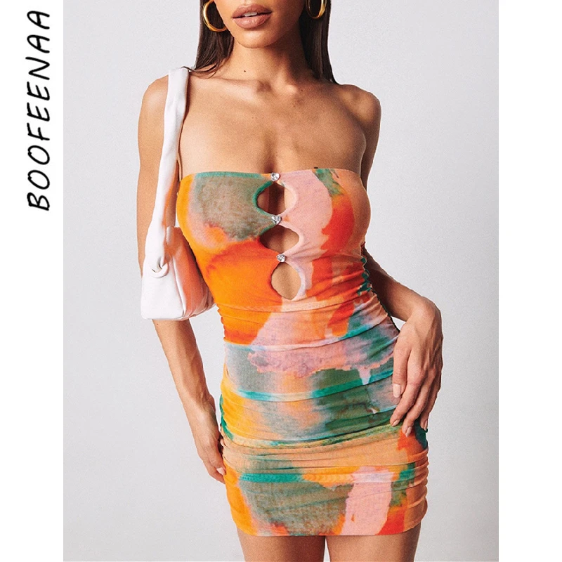 BOOFEENAA-Vestido corto de tubo transparente para mujer, traje Sexy de malla, Bodycon, moda de verano, 2022, C82-BB10