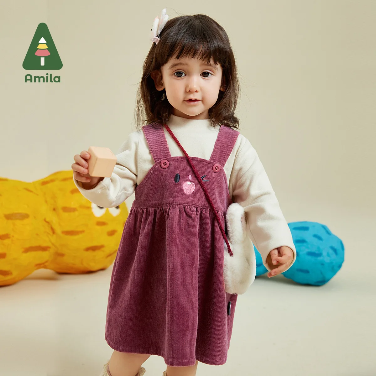 

Amila Baby Overalls 2023 Autumn New Corduroy Fabric Warm Fashion Cute Rabbit Shape Knit For Girls Dress Children Clothes