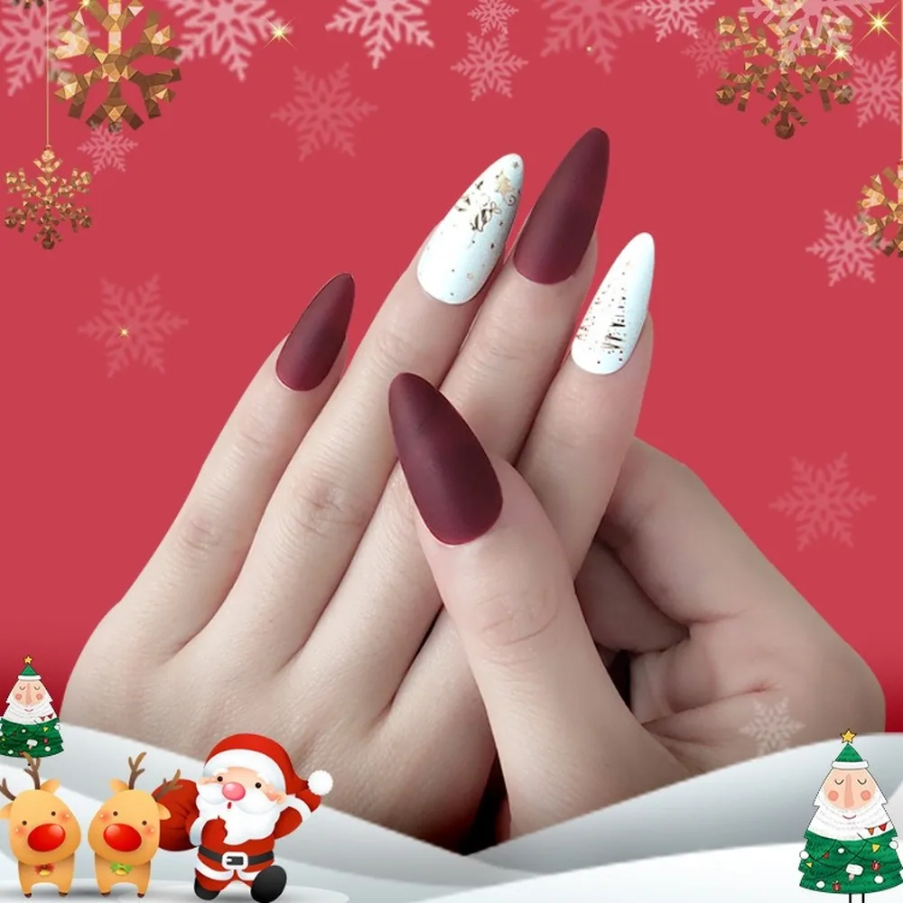 

24PCS Christmas Full Cover Artificial Fake Nails Gilt Cute Snowman Manicure Press On Acrylic Nails Wearing Reusable False Nails