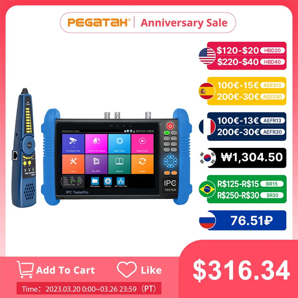 

PEGATAH TI-9698PS IPC CCTV test monitor 9800plus 7 дюймовый тестер системы скрытого видеонаблюдения 4K IPC camera Tester с HDMI выходом RJ45 TDR кабельный тестер