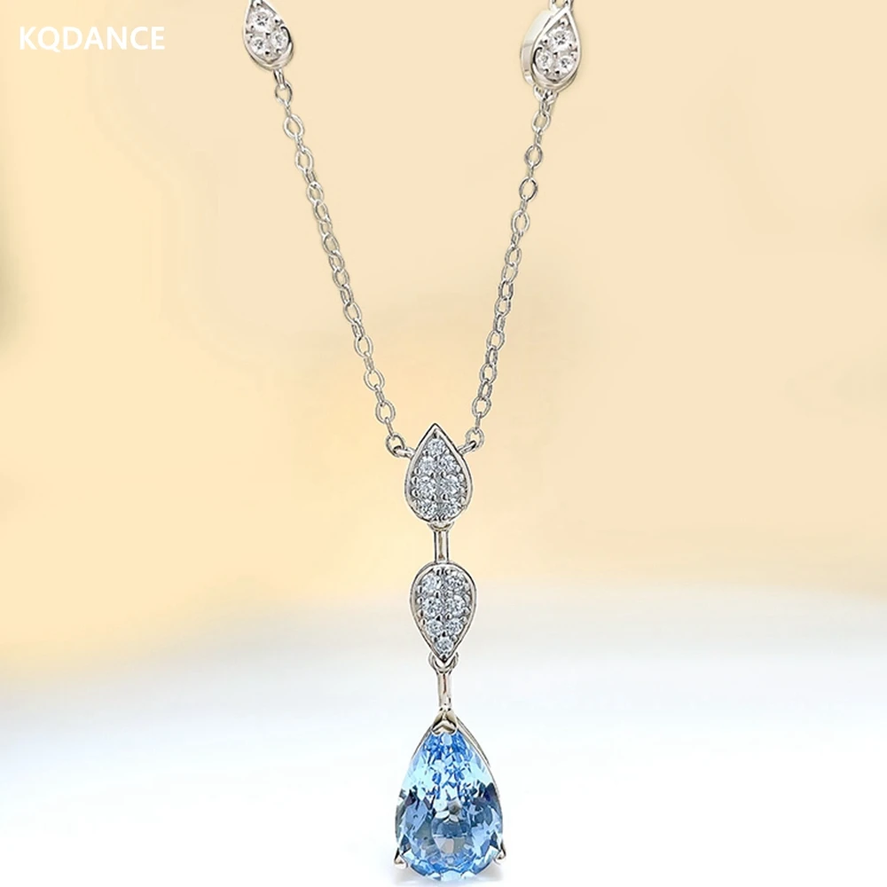 

KQDANCE 925 Sterling Silver 8*12mm 3 carat Aquamarine Lake Blue High Carbon Diamond Pendants Necklaces Women Wedding Jewelry