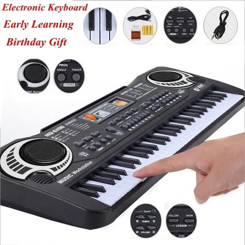 

61 Keys Piano Digital Music Black Electric Piano with Microphone Keyboard Instrument Electronic KeyBoard Toys for Kids Gifts