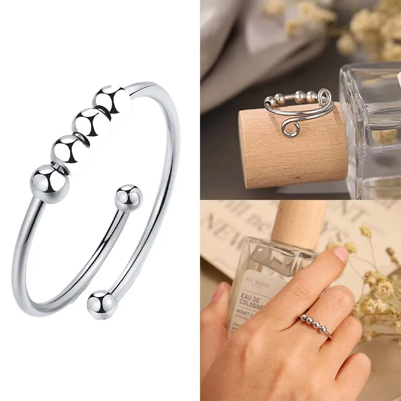 

Fidget Beads Rings Rotate Freely Anti Stress Anxiety Thumb Ring for Women Men Single Coil Antistress Spiral Beads Rotate Jewlery