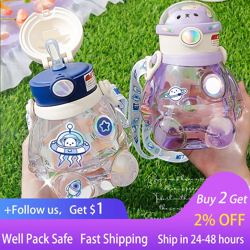 

700ml Big Belly Cup Water Bottle Aerospace Bear Kawaii Kids Starw Bottle Sports Drinking Bottle Outdoor Travel Bottle Drinkware