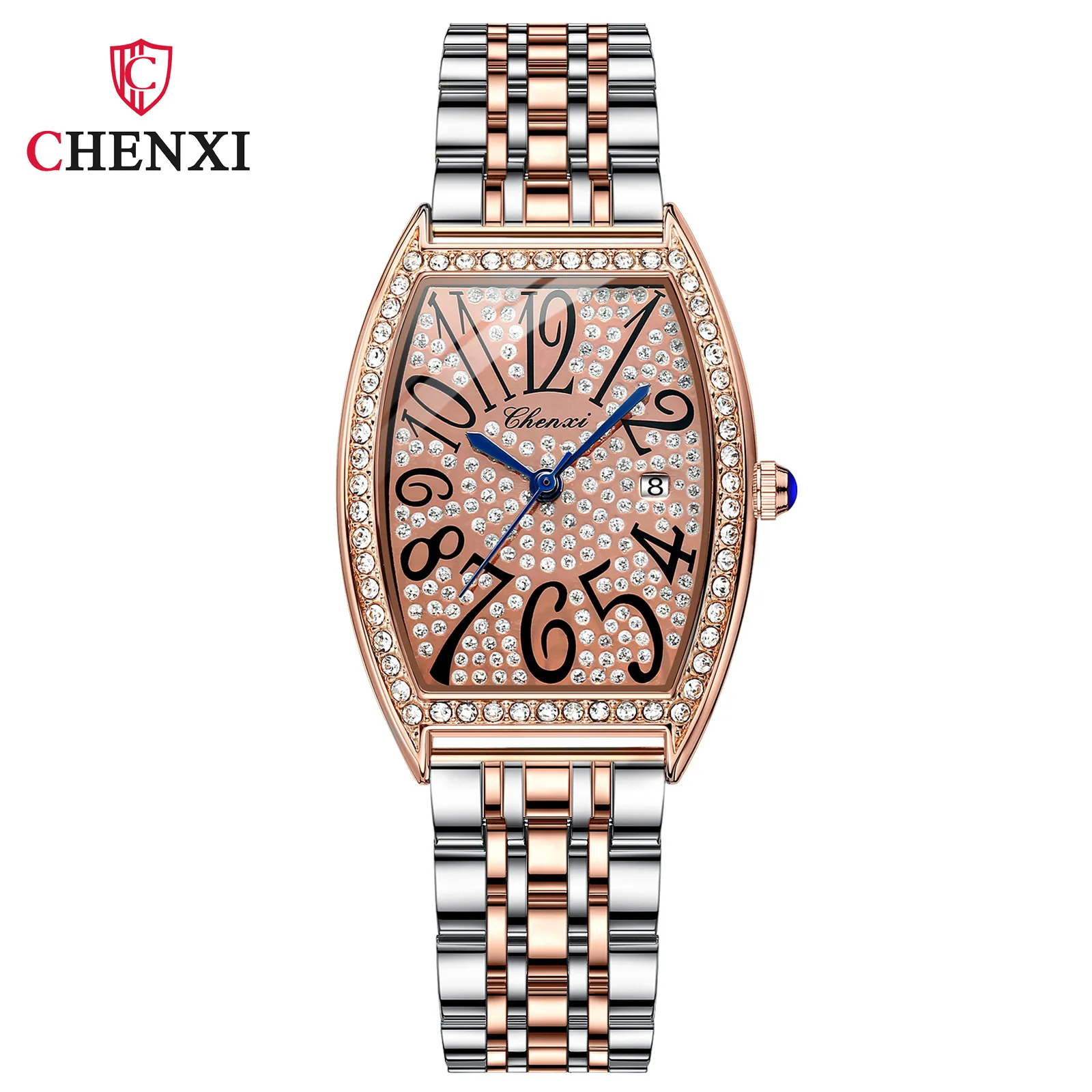 New Casual Ladies Watch Wholesale Quartz Watch Solid Steel Band Blue Needle Shaking Live Explosive Watch enlarge