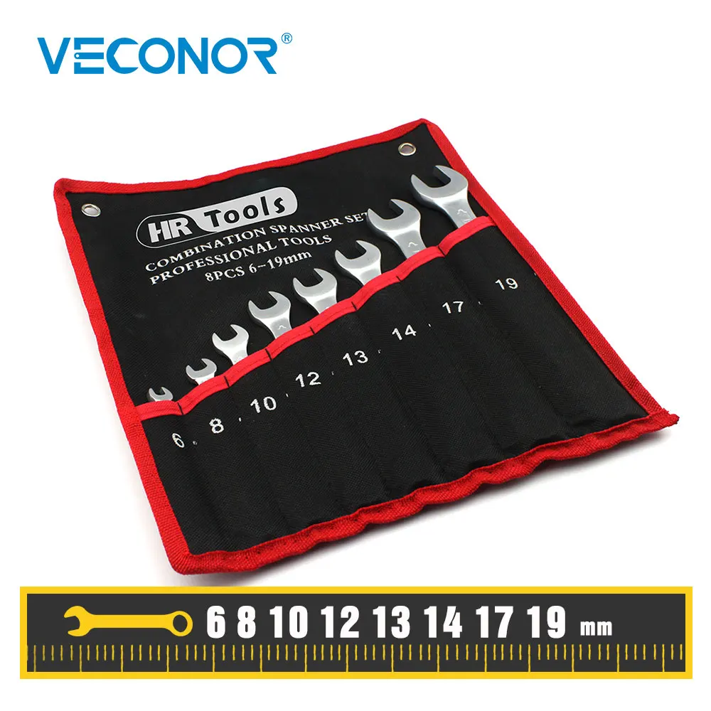 Набор комбинированных гаечных ключей, 8 предметов, комбинированный набор гаечных ключей, метрические мм 6, 8, 10, 12, 13, 14, 17, 19, хром-ванадий