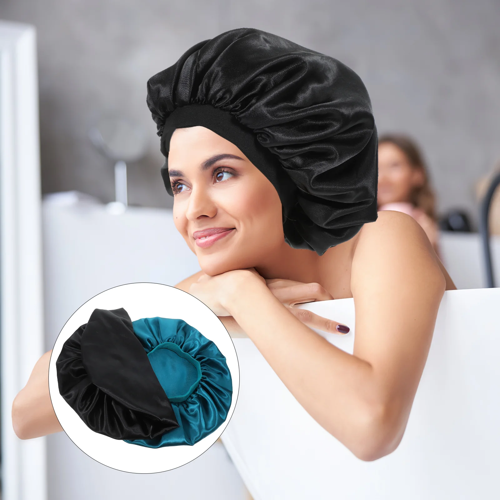 

2 Pcs European American Wide-brimmed Miss Fluffy Hat Hair Bonnet Sleeping Satin