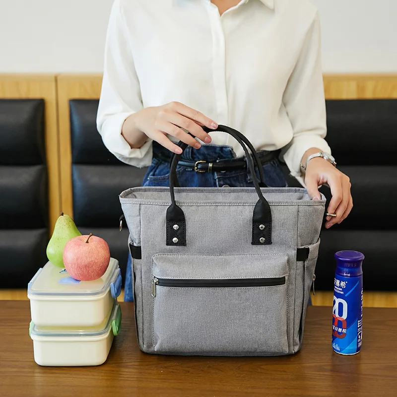 【Bento Bag】Handheld Diagonal Zipper Insulation Bento Bag, Casual Oxford Cloth Waterproof Large Capacity Bento Bag