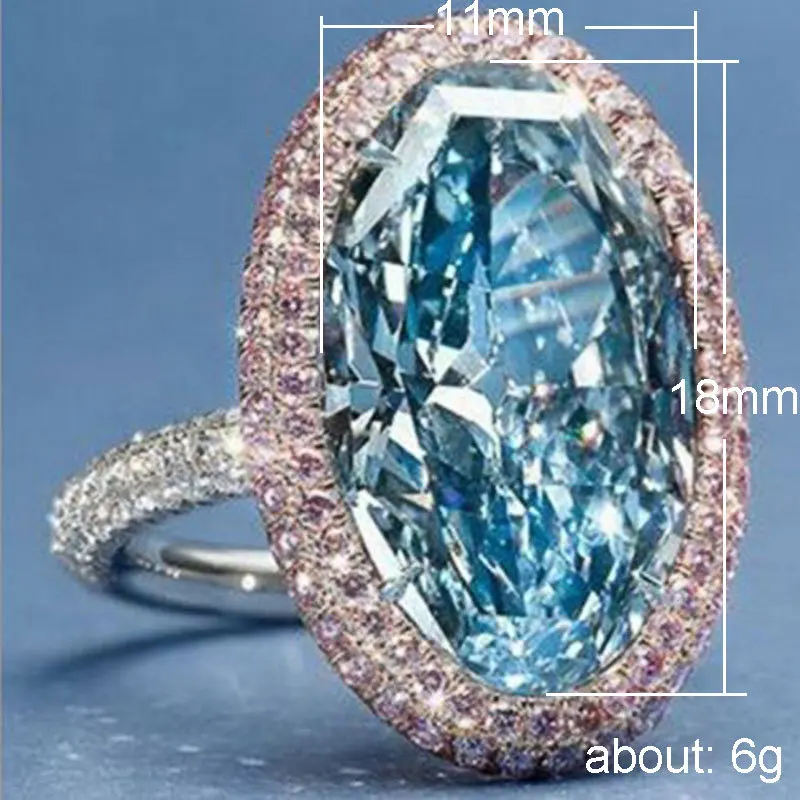 

Large Oval Sea Blue Cubic Zirconia Women's Ring Gorgeous Wedding Anniversary Party Ring Covered with Diamond Fashion Jewelry