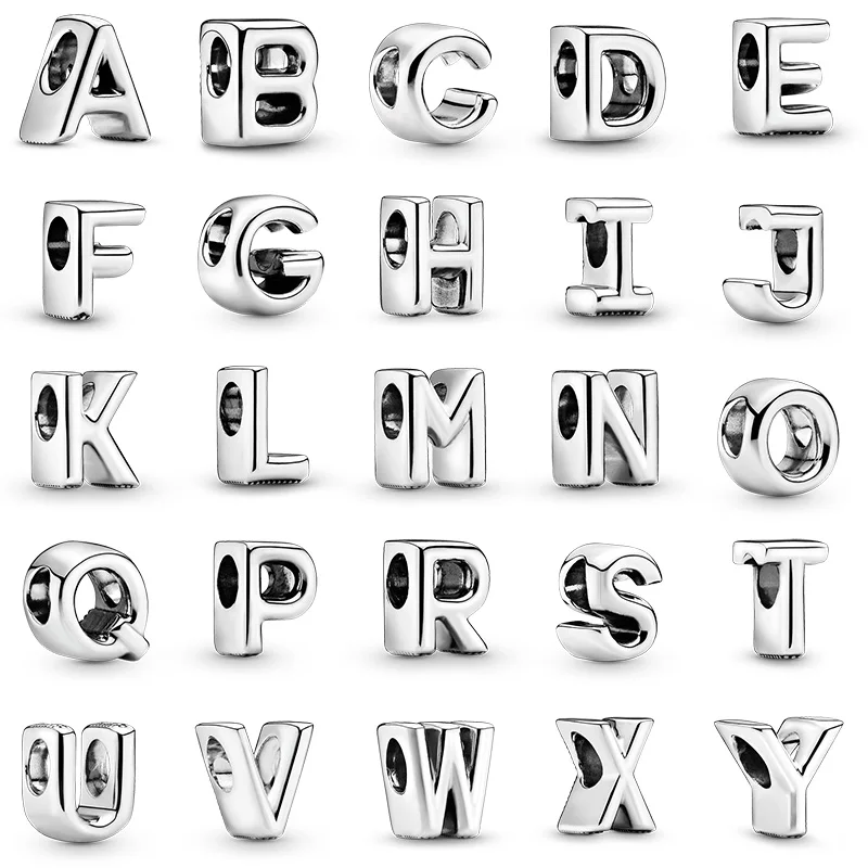 

925 Sterling Silver Sparkling Letter A-Z Alphabet Crystal Beads For Original Pandora Charms Women Bracelets & Bangles Jewelry