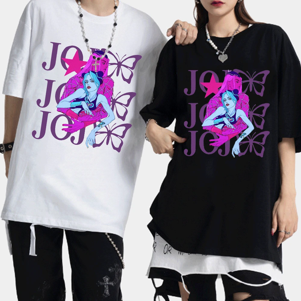 

Футболка Мужская/женская с японским аниме принтом «Невероятные приключения Джоджо», модная повседневная хлопковая тенниска с круглым выре...