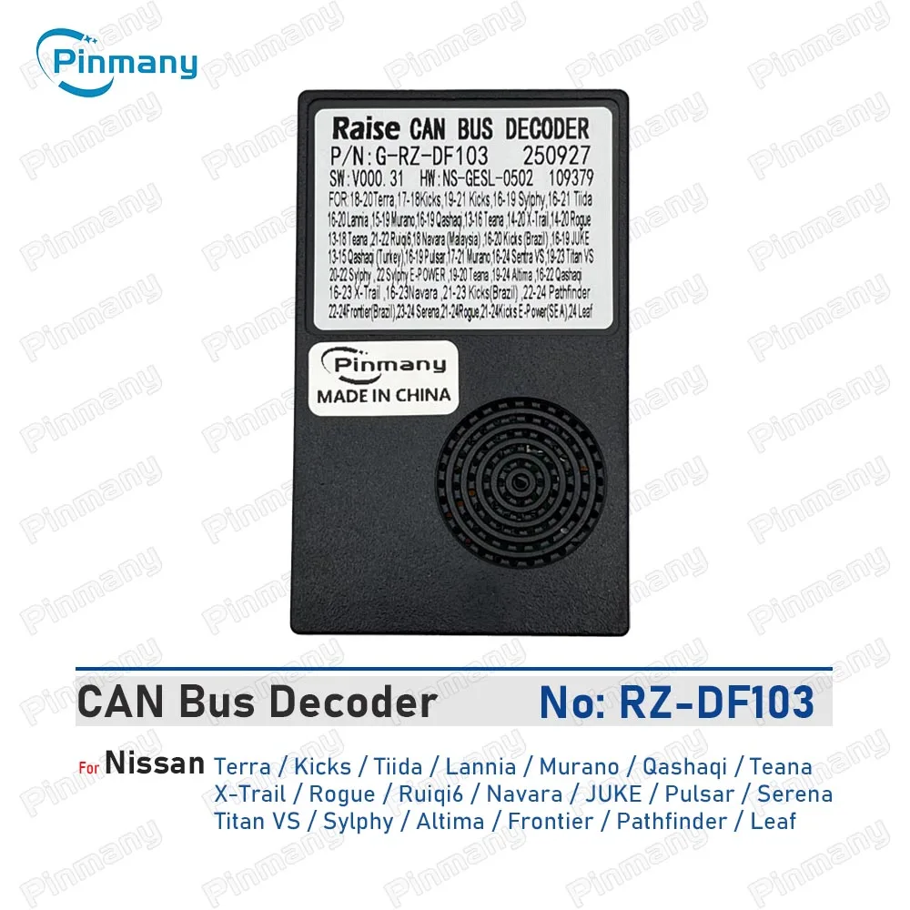 

Автомобильный радиоприемник Pinmany CAN Bus декодер RAISE RZ-DF103 для Nissan JUKE Pulsar Serena Titan VS Sylphy Altima Frontier Pathfinder Leaf