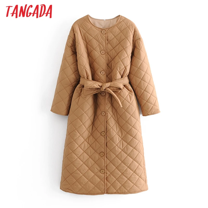 

Tangada Women Khaki Oversize Thin Long Parkas With Belt 2020 Autumn Long Sleeve Buttons Pockets Female Warm Coat QN29