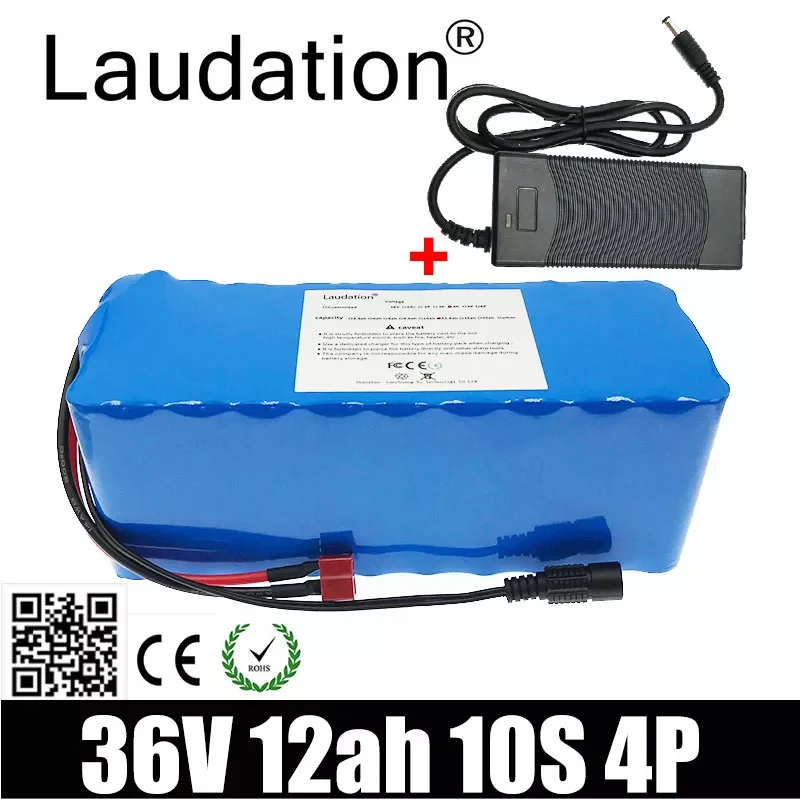 

laudation 36V12ah electric bicycle lithium battery 36V battrey 18650 battery pack 10S4P for 250W 350W 500W motor With 2A charger