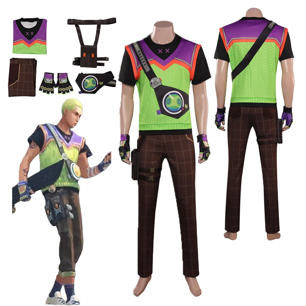 

Game VALORANT GEKKO Cosplay Costume Man Top Shirt Pants Gloves Outfits For Adult Men Boy Halloween Carnival Party Disguise Suit