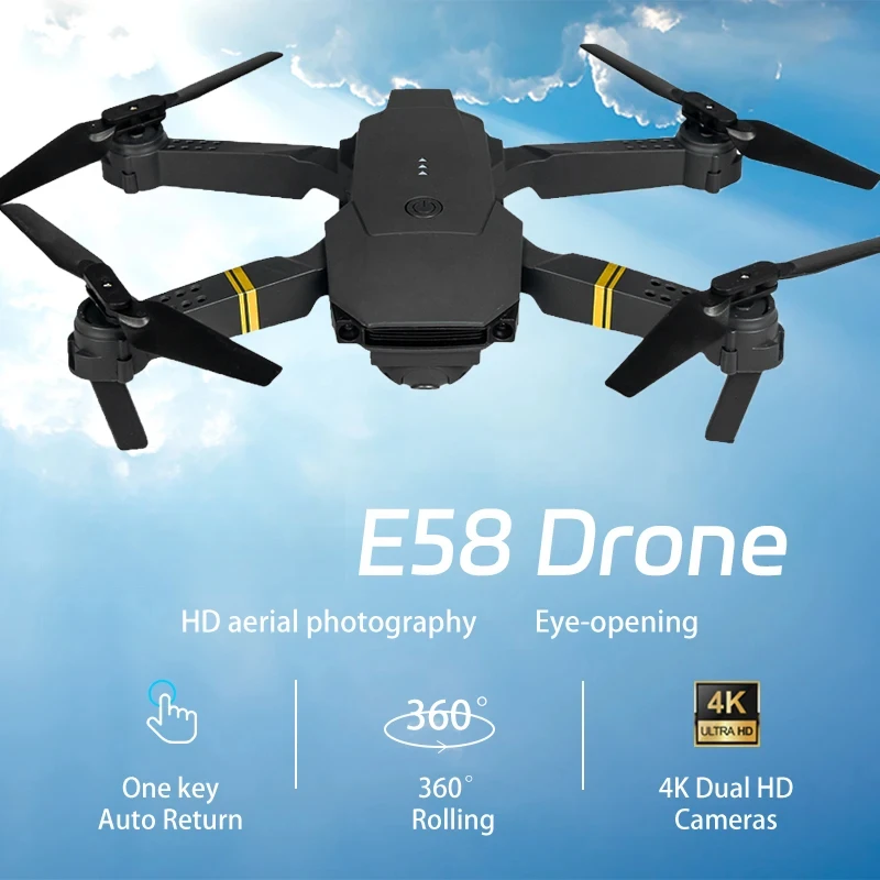 

Drone 4K Auto Return Dron 360° Rolling Headless Professional E58 With Camera HD WIFI FPV Mode Remote Control Toys Gift