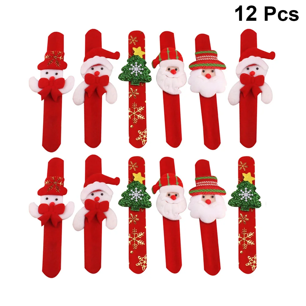 

Kids Christmas Snap Bracelet Santa Snowman Design Wristband Patting Hand Band Elk Slap Bracelet Party Favor (Random Style)