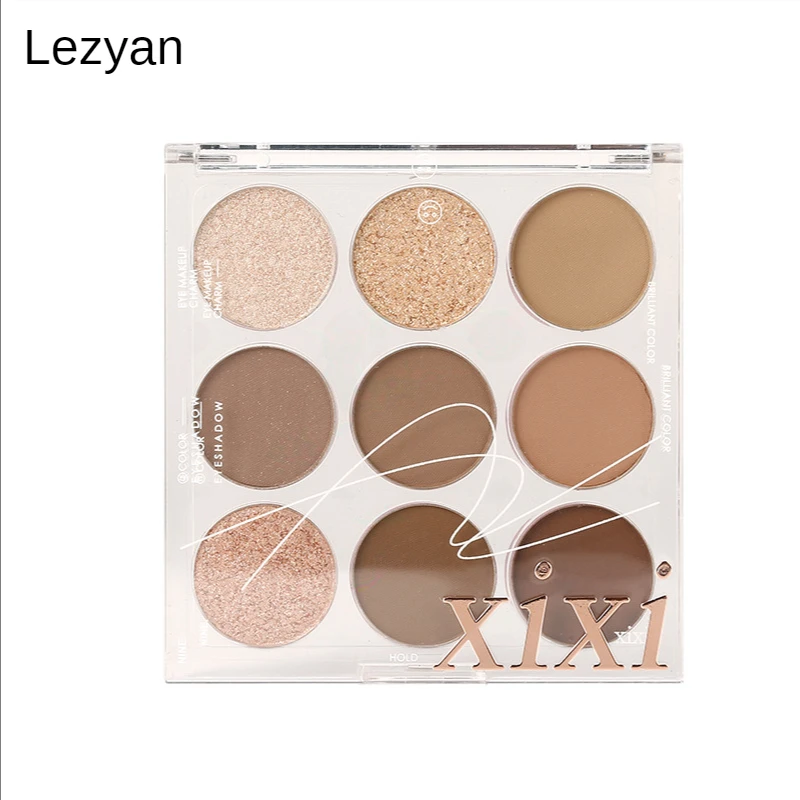 

Lezyan Transparent Embossed 9 Color Eyeshadow Palette Milk Tea Earth Color Pearlescent Matte Glitter Sequin Makeup Free Shipping