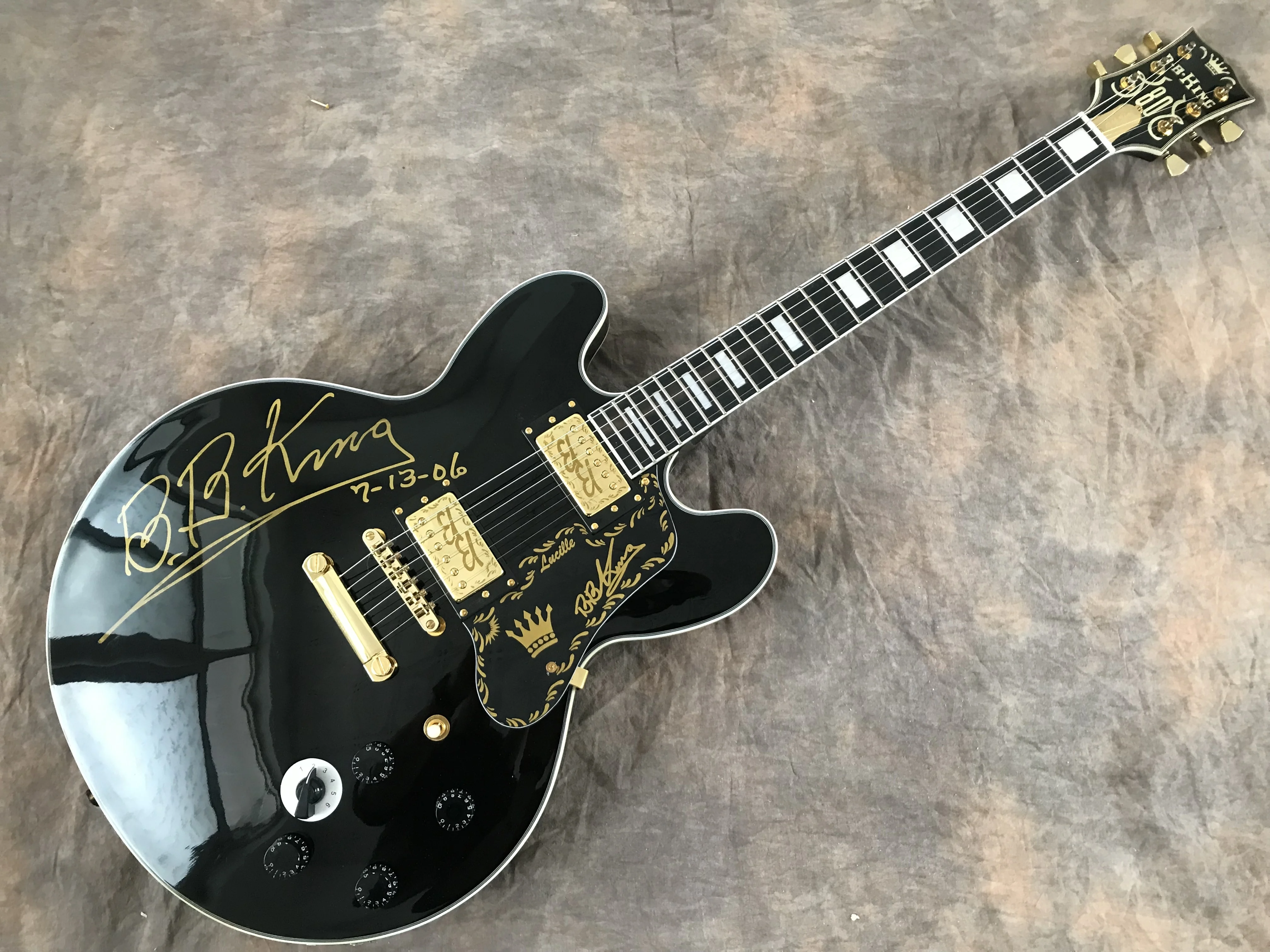 

Электрогитара BB King на заказ, 6 струн, золотая металлическая отделка, глянцевая, бесплатная доставка