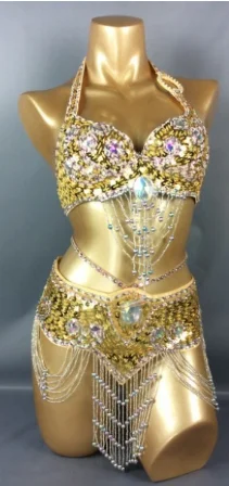 2023 women Women Beaded Sequins Belly Dancing Suite Belt+Bra Samba Costumes adult dance clothes
