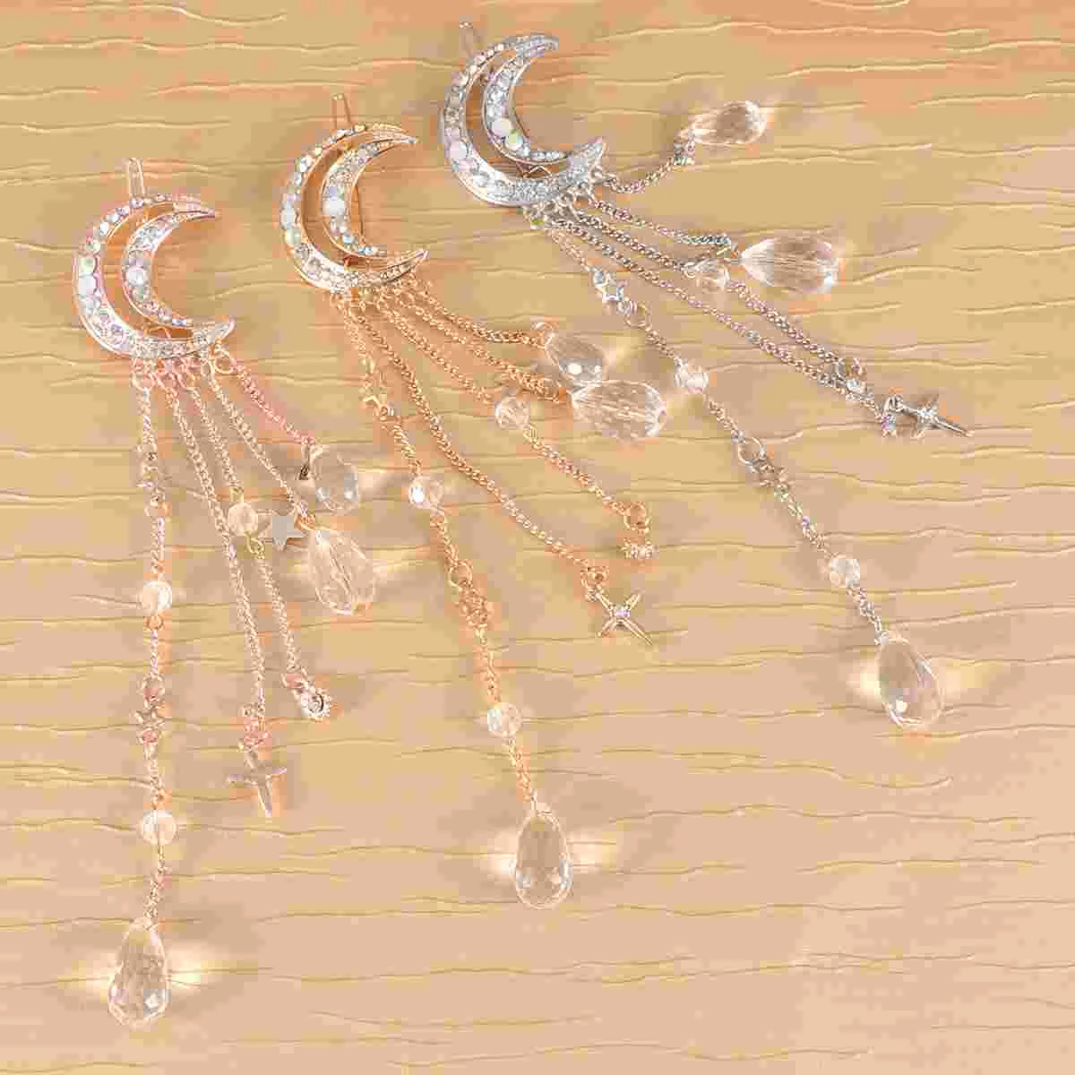 

3 Pcs Crystal Girl Gold Hair Accessories Ponytail Holder Haie Clips Women’s Barrettes