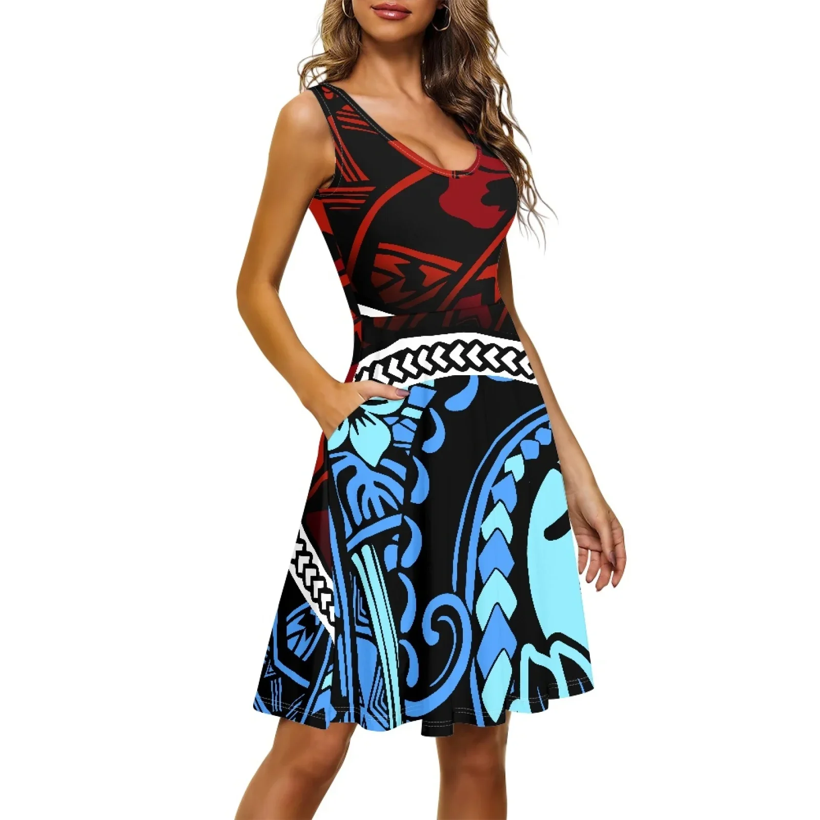 Винтажное платье на бретельках без рукавов с принтом татуировок