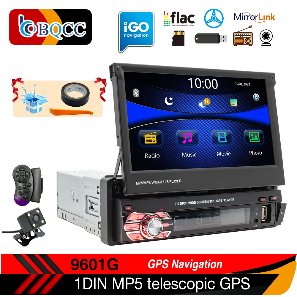 Mp5 Gps Navigation Screen Hd 7' Retractable Touch Monitor Bluetooth Sd Usb Charger