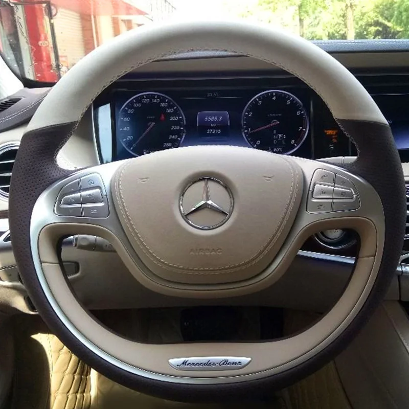 

DIY Hand-stitched Non-Slip Genuine Leather Car Steering Wheel Cover for Mercedes-Benz S-Class S320 S400 S500 S600 2014-2017